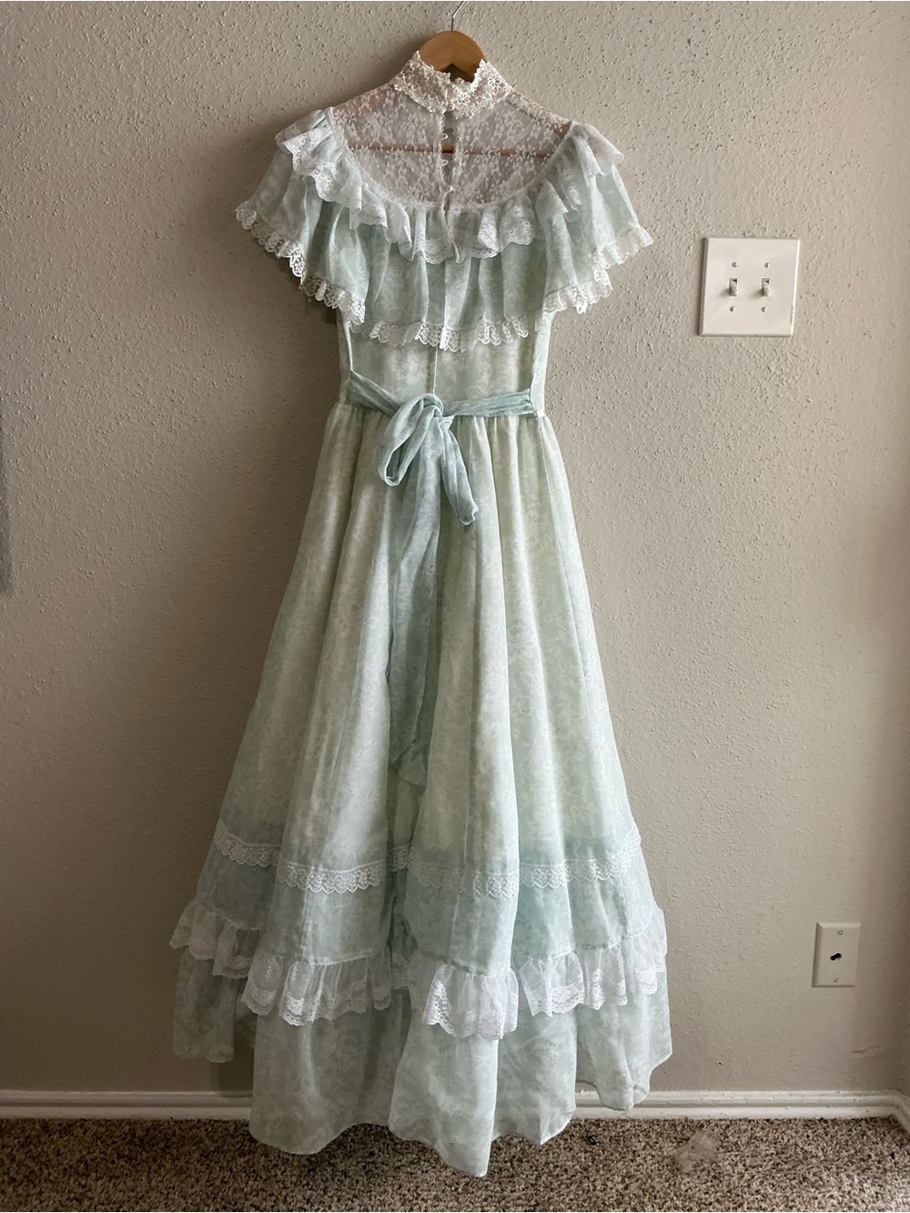 Rare VTG Gunne Sax Jessica McClintock Mint Prairie Lace Maxi Dress Cottagecore S - Picture 10 of 14